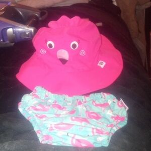 Bright Pink Flamingo Kids Sun Hat and Diaper Cover